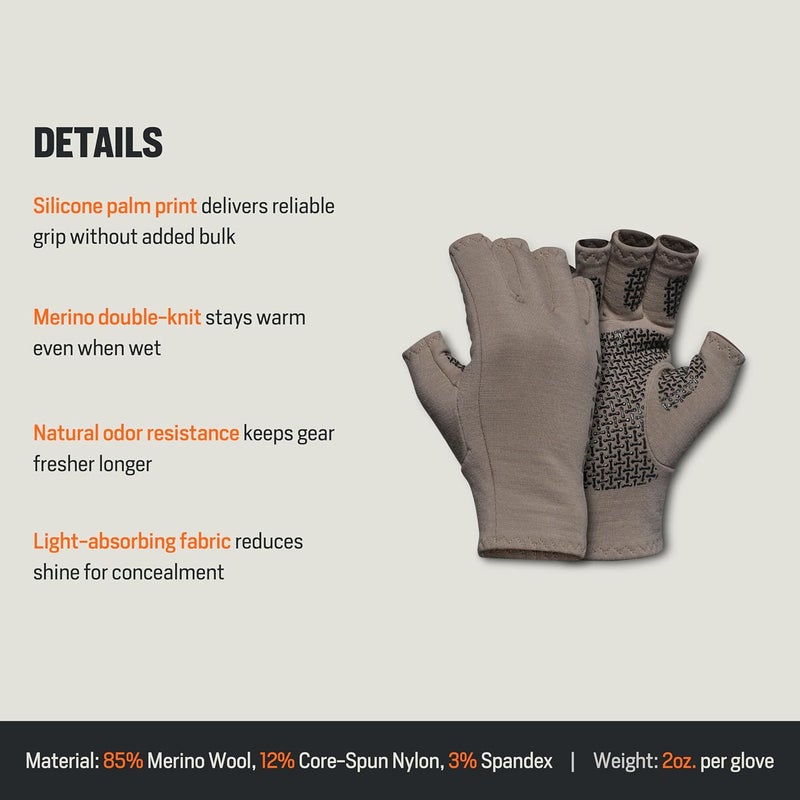 First Light Rugged Wool Half Finger Glove - Merino Wool Hunting Gloves with Silicone Grip Palm for Shooting Dexterity - Image 5